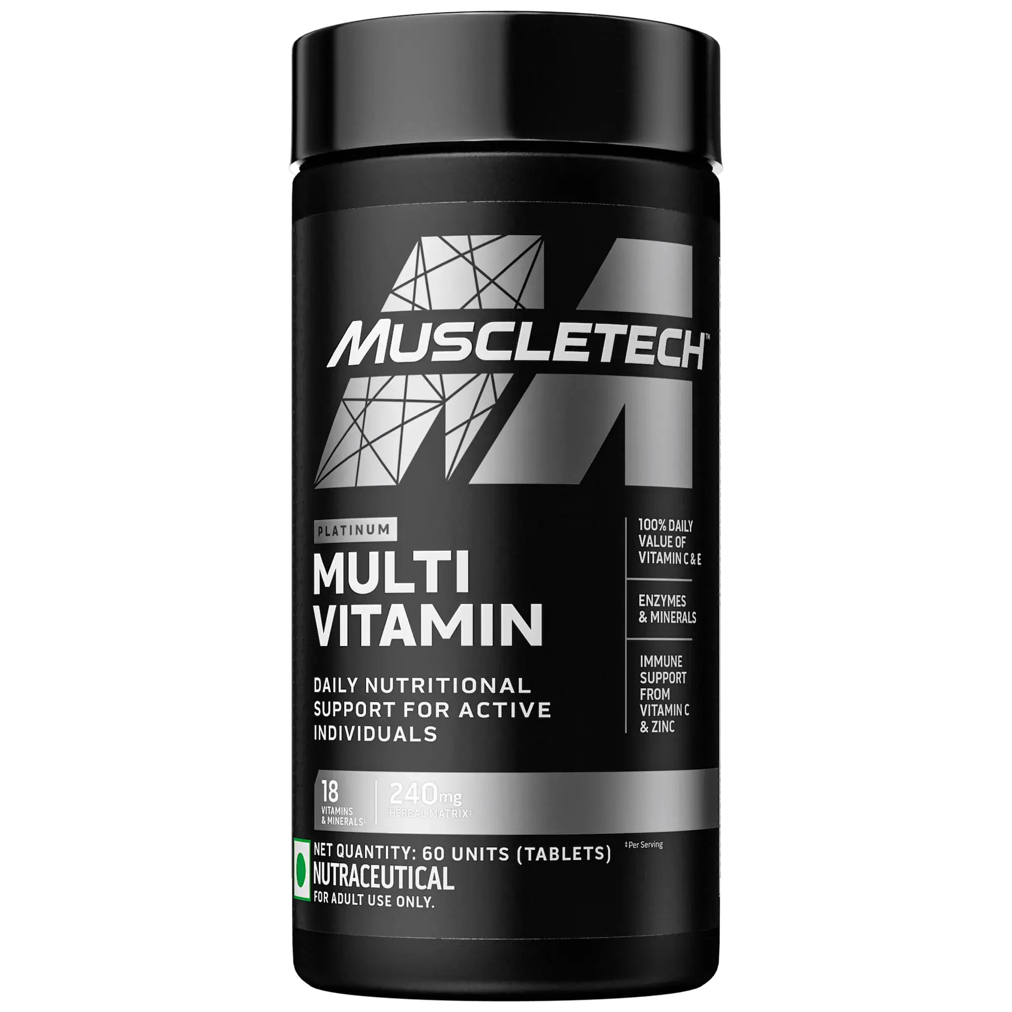 MuscleTech Platinum Multivitamin, Vitamin C for Immune Support, 18 Vitamins & Minerals